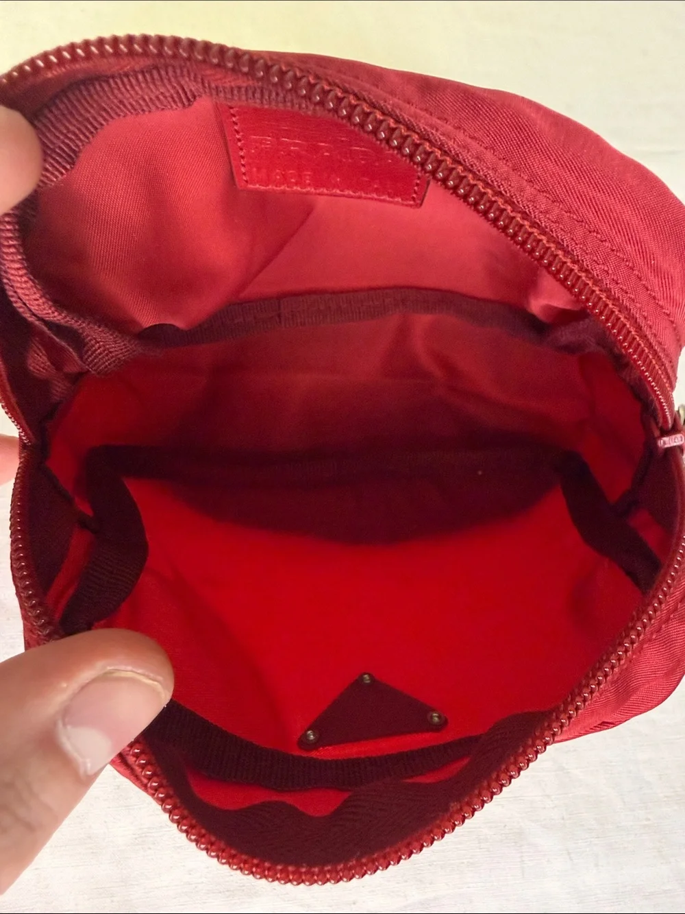 Prada Red Tessuto Nylon Triangle Logo Cosmetic Makeup Pouch Bag Italy